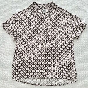 RSQ brown and white flower, retro pattern button up collar shirt, women’s XS